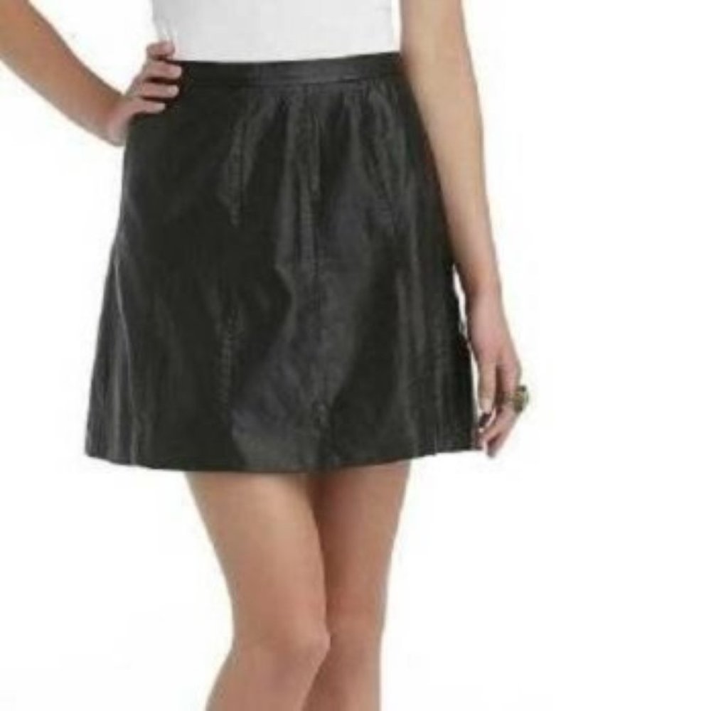 Bongo Mini Skirt Jr L Black Fx Leather Side Zip High Waist A-Line Teen Girls